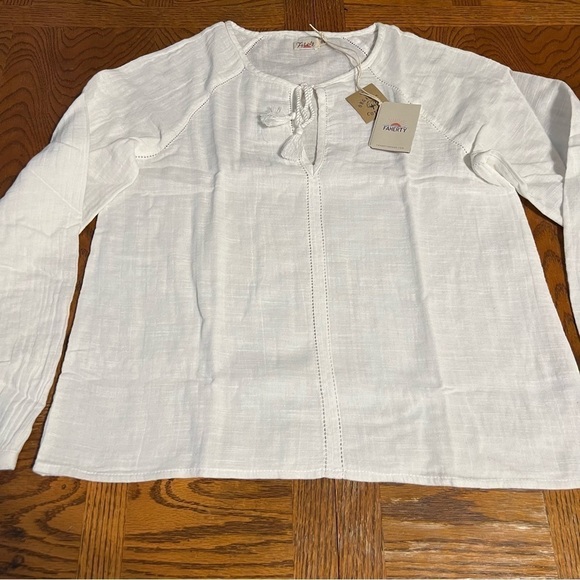 NEW Faherty Celina Puff Sleeve Organic Cotton Blouse in White Sz XS Boho - Picture 5 of 14